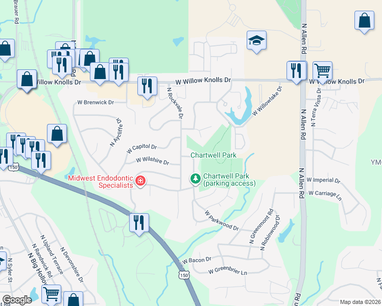 map of restaurants, bars, coffee shops, grocery stores, and more near 6812 North Parkwood Drive in Peoria