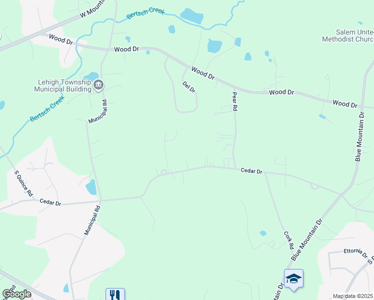 map of restaurants, bars, coffee shops, grocery stores, and more near 4220 Cedar Drive in Walnutport