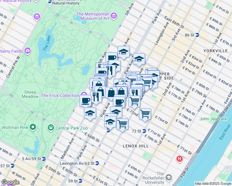 map of restaurants, bars, coffee shops, grocery stores, and more near in New York