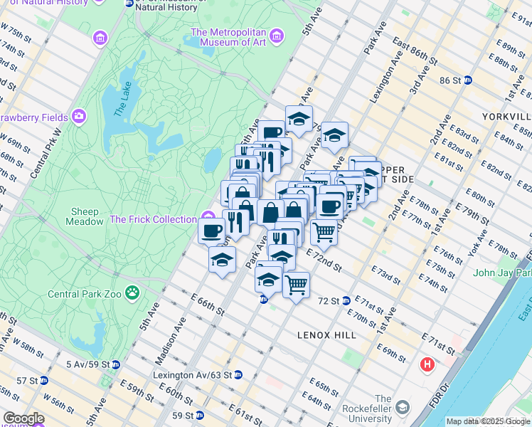 map of restaurants, bars, coffee shops, grocery stores, and more near in New York
