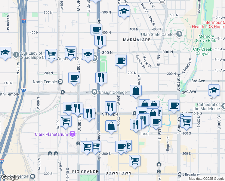 map of restaurants, bars, coffee shops, grocery stores, and more near in Salt Lake City