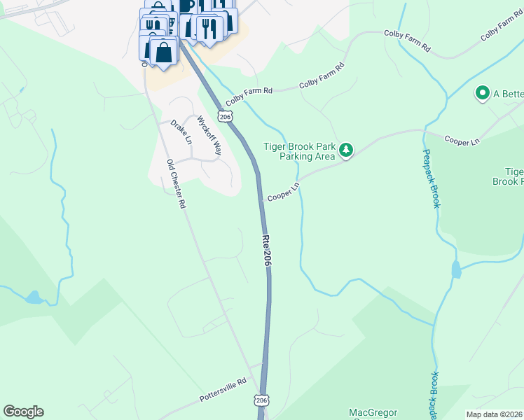 map of restaurants, bars, coffee shops, grocery stores, and more near 1625 U.S. 206 in Chester Township