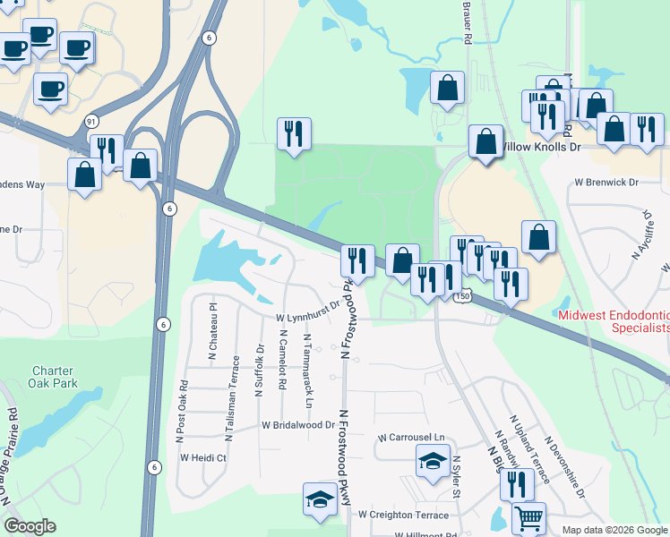 map of restaurants, bars, coffee shops, grocery stores, and more near in Peoria