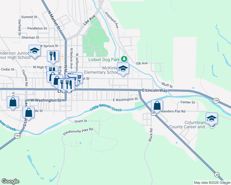 map of restaurants, bars, coffee shops, grocery stores, and more near 441 East Washington Street in Lisbon