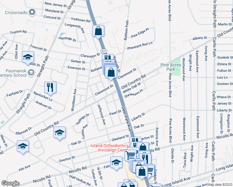 map of restaurants, bars, coffee shops, grocery stores, and more near 2090 Deer Park Avenue in Deer Park