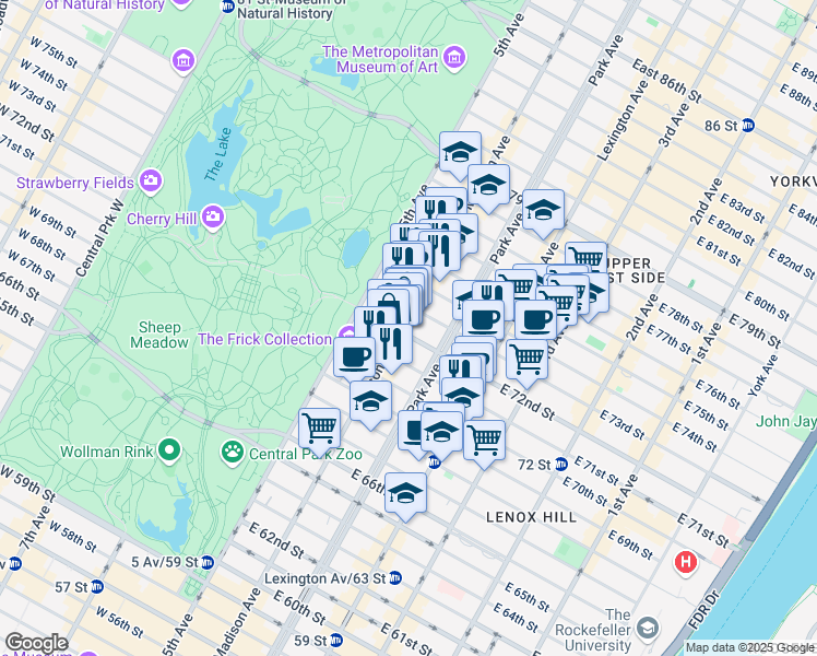 map of restaurants, bars, coffee shops, grocery stores, and more near in New York