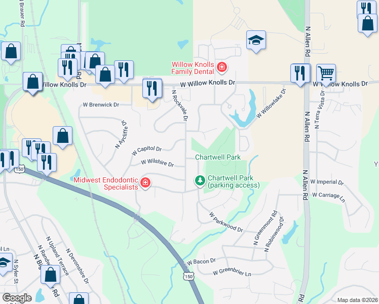 map of restaurants, bars, coffee shops, grocery stores, and more near 6901 North Rockvale Drive in Peoria