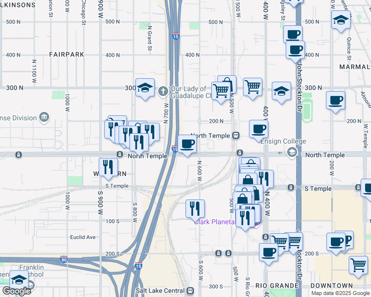map of restaurants, bars, coffee shops, grocery stores, and more near in Salt Lake City