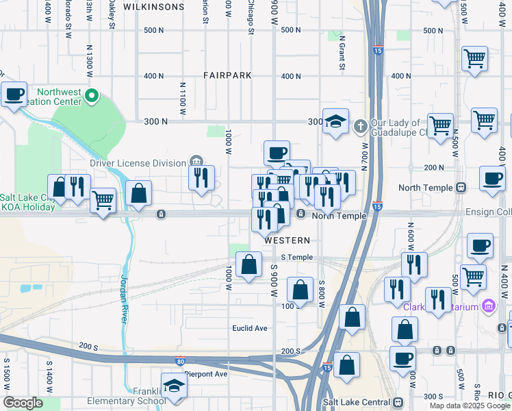 map of restaurants, bars, coffee shops, grocery stores, and more near 937 West North Temple in Salt Lake City