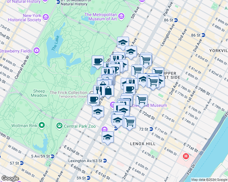 map of restaurants, bars, coffee shops, grocery stores, and more near in New York