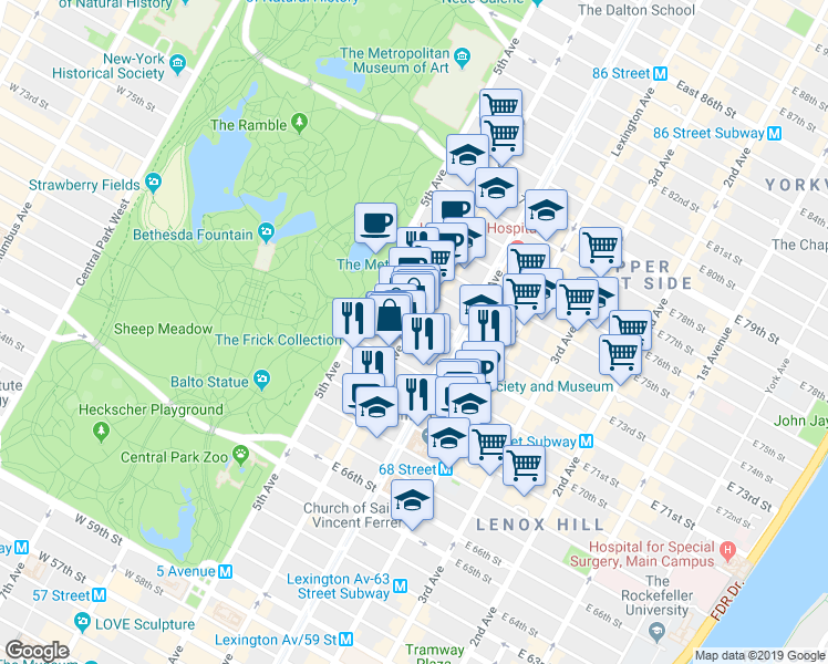 map of restaurants, bars, coffee shops, grocery stores, and more near in New York