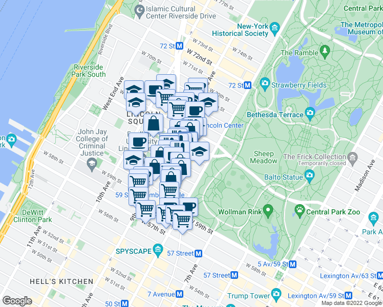 map of restaurants, bars, coffee shops, grocery stores, and more near in New York