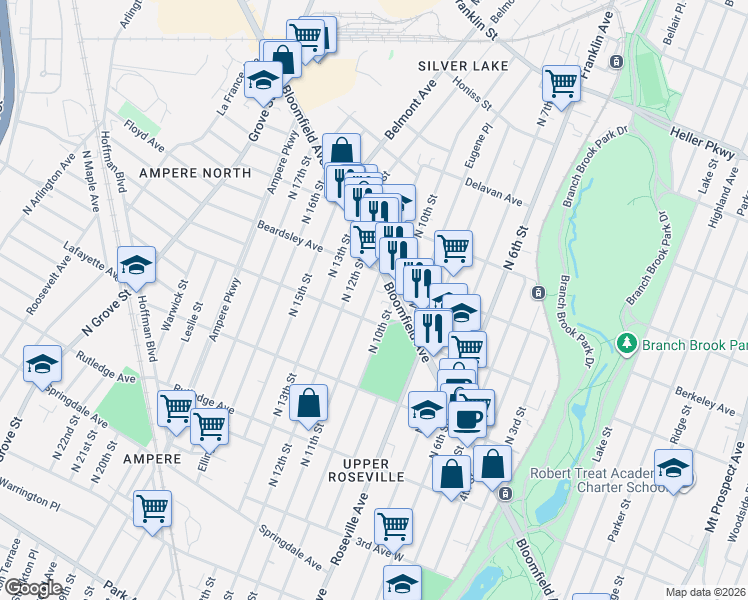 map of restaurants, bars, coffee shops, grocery stores, and more near 479 North 11th Street in Newark