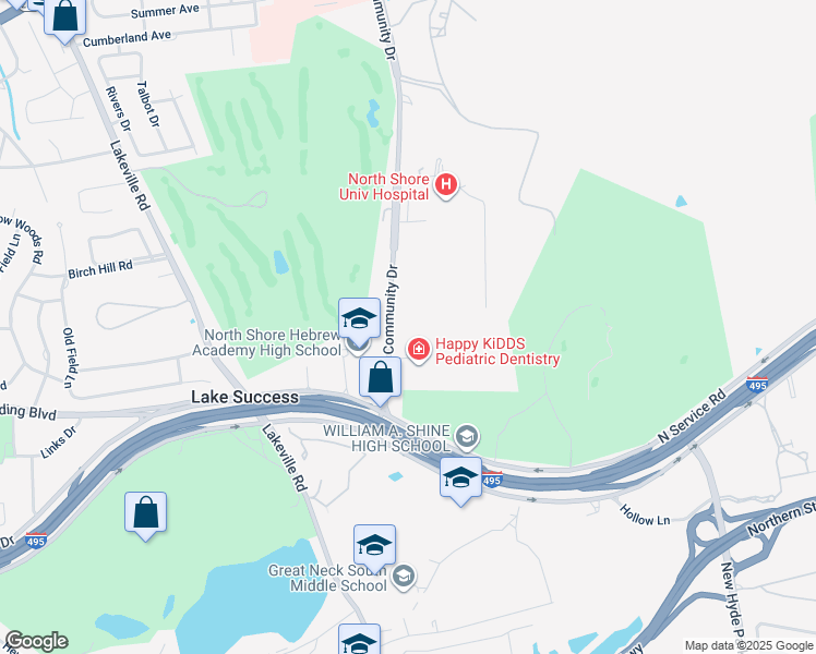 map of restaurants, bars, coffee shops, grocery stores, and more near 600 Community Drive in Manhasset