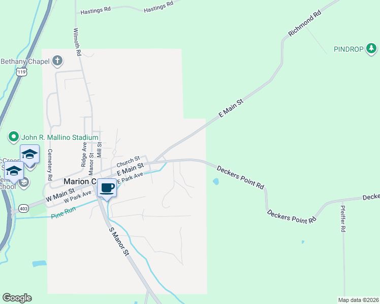 map of restaurants, bars, coffee shops, grocery stores, and more near 501 Deckers Point Road in Marion Center
