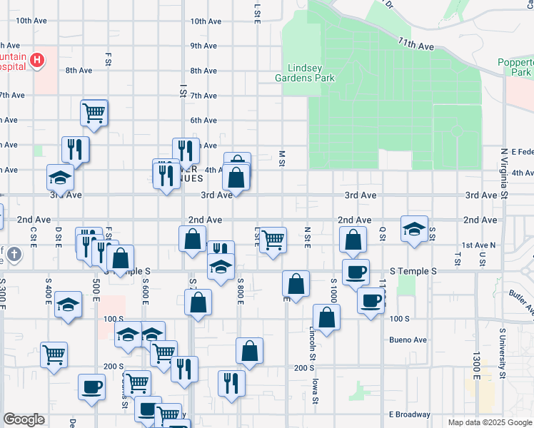 map of restaurants, bars, coffee shops, grocery stores, and more near 757-759 East 2nd Avenue in Salt Lake City