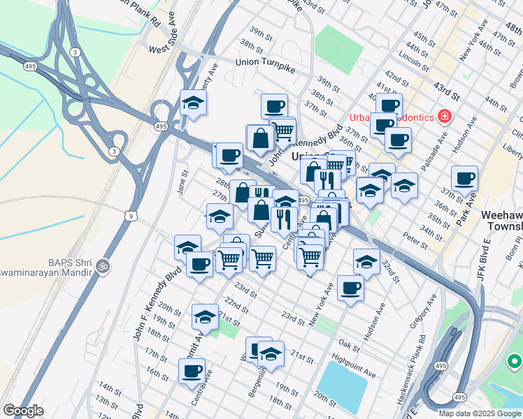 map of restaurants, bars, coffee shops, grocery stores, and more near 2714 Summit Avenue in Union City