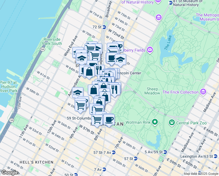 map of restaurants, bars, coffee shops, grocery stores, and more near in New York