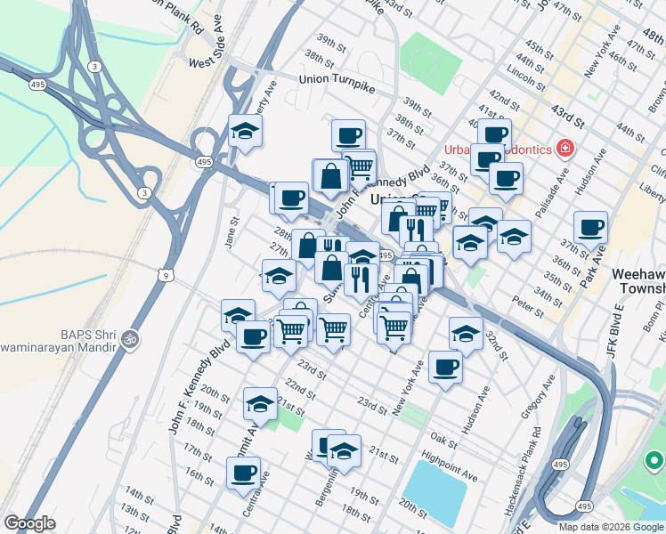 map of restaurants, bars, coffee shops, grocery stores, and more near 2714 Summit Avenue in Union City