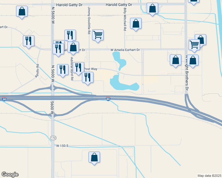 map of restaurants, bars, coffee shops, grocery stores, and more near 5202 West Douglas Corrigan Way in Salt Lake City