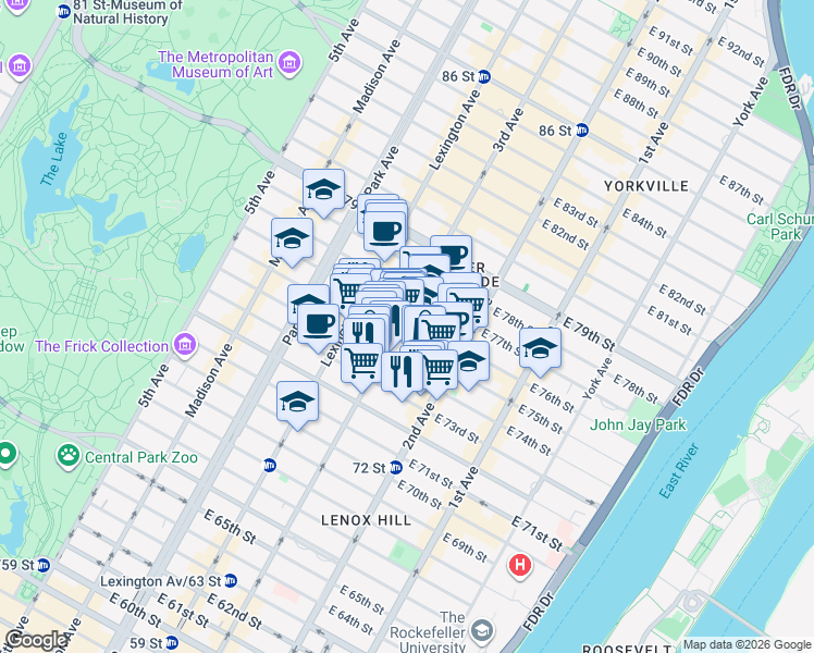map of restaurants, bars, coffee shops, grocery stores, and more near in New York