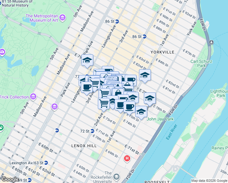 map of restaurants, bars, coffee shops, grocery stores, and more near in New York