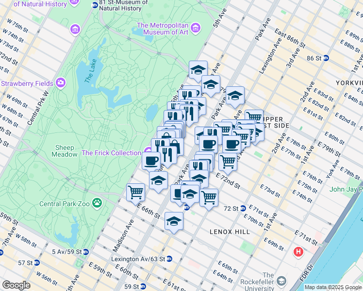 map of restaurants, bars, coffee shops, grocery stores, and more near in New York