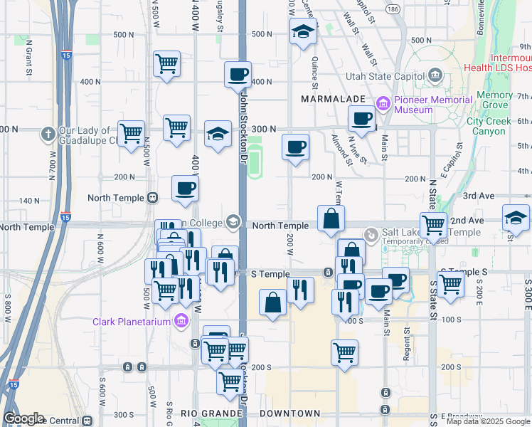 map of restaurants, bars, coffee shops, grocery stores, and more near in Salt Lake City