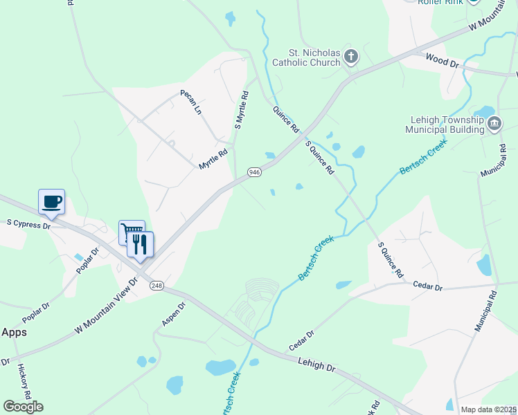 map of restaurants, bars, coffee shops, grocery stores, and more near 4531 W Mountain View Dr in Walnutport