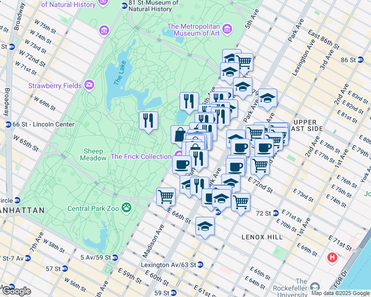 map of restaurants, bars, coffee shops, grocery stores, and more near in New York