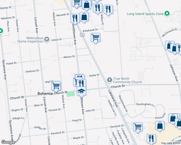 map of restaurants, bars, coffee shops, grocery stores, and more near 982 Kahle Street in Bohemia