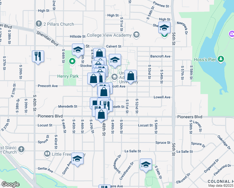 map of restaurants, bars, coffee shops, grocery stores, and more near in Lincoln