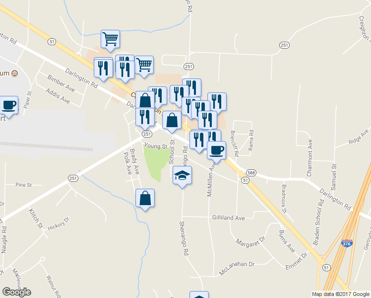 map of restaurants, bars, coffee shops, grocery stores, and more near 687 Shenango Road in Beaver Falls