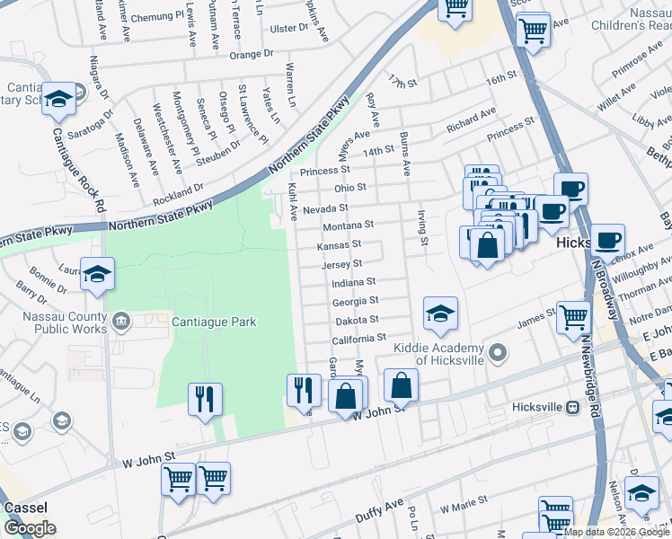 map of restaurants, bars, coffee shops, grocery stores, and more near 69 Gardner Avenue in Hicksville