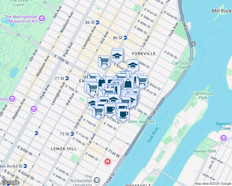 map of restaurants, bars, coffee shops, grocery stores, and more near in New York