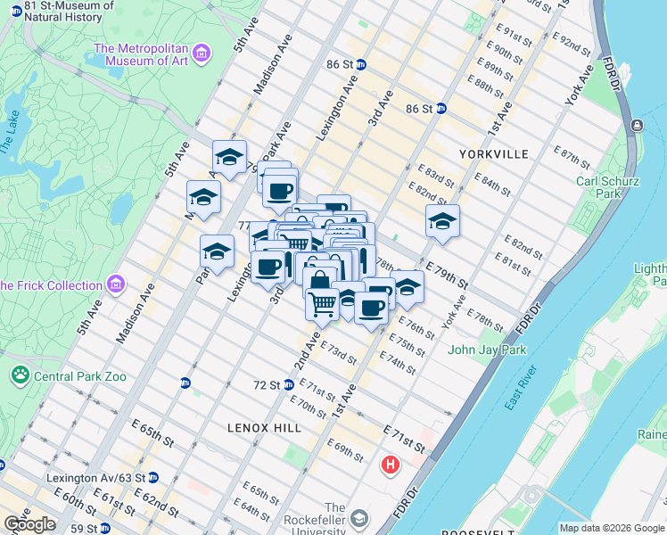map of restaurants, bars, coffee shops, grocery stores, and more near in New York