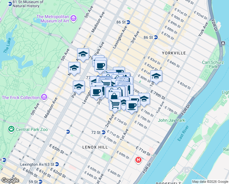 map of restaurants, bars, coffee shops, grocery stores, and more near in New York