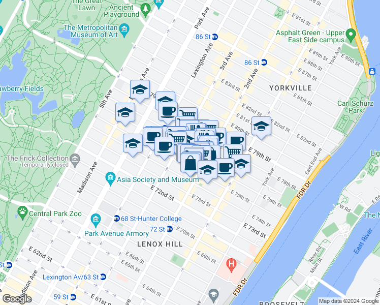 map of restaurants, bars, coffee shops, grocery stores, and more near in New York