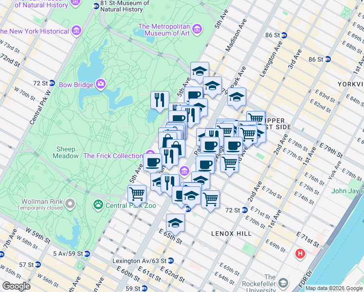 map of restaurants, bars, coffee shops, grocery stores, and more near in New York