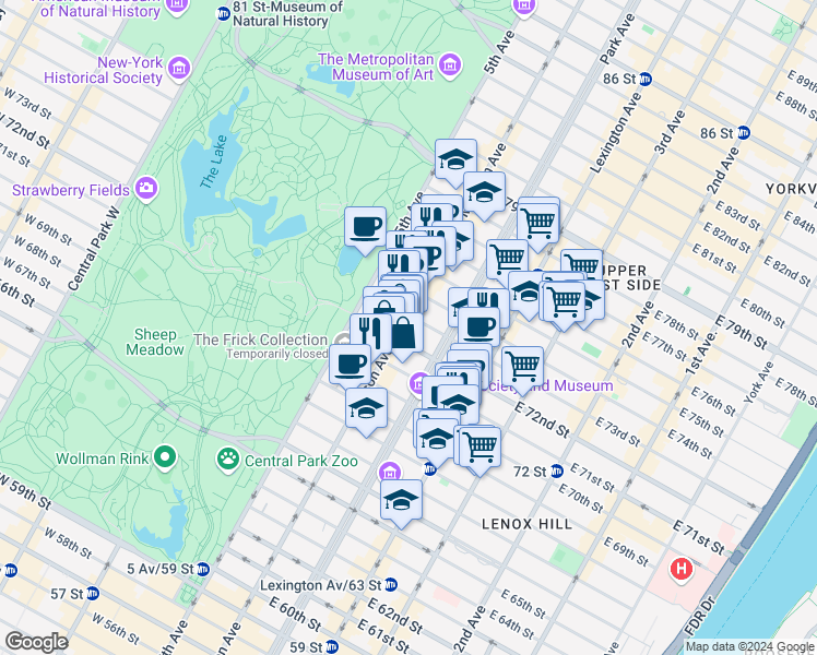 map of restaurants, bars, coffee shops, grocery stores, and more near in New York