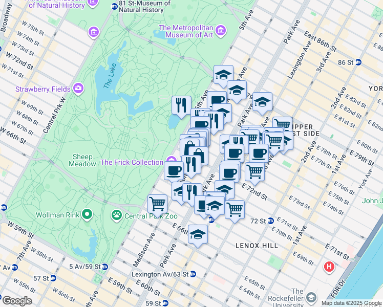 map of restaurants, bars, coffee shops, grocery stores, and more near in New York