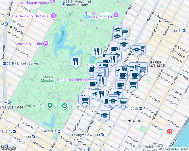 map of restaurants, bars, coffee shops, grocery stores, and more near in New York