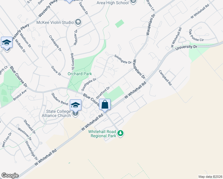 map of restaurants, bars, coffee shops, grocery stores, and more near 850 Stratford Drive in State College
