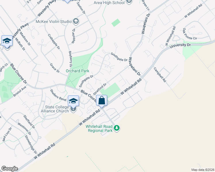map of restaurants, bars, coffee shops, grocery stores, and more near 850 Stratford Drive in State College