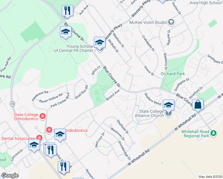 map of restaurants, bars, coffee shops, grocery stores, and more near 920 Thoroughbred Crossing in State College