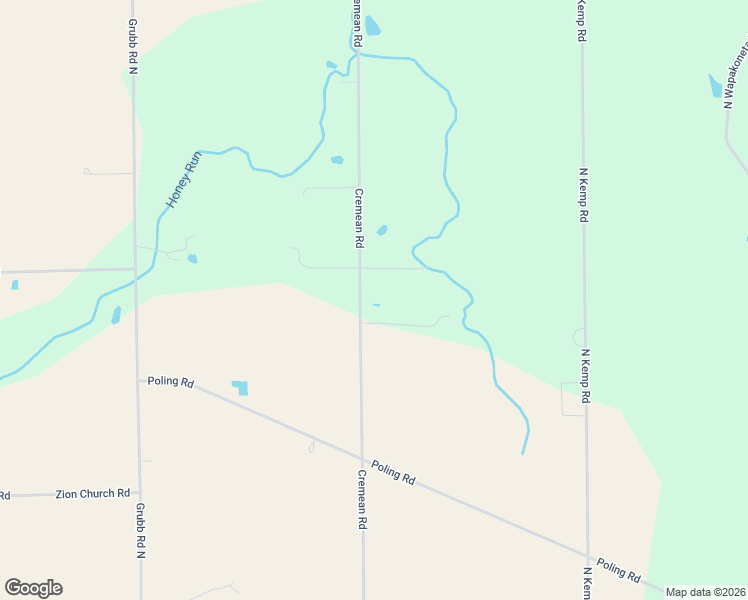 map of restaurants, bars, coffee shops, grocery stores, and more near 2400 Cremean Road in Elida