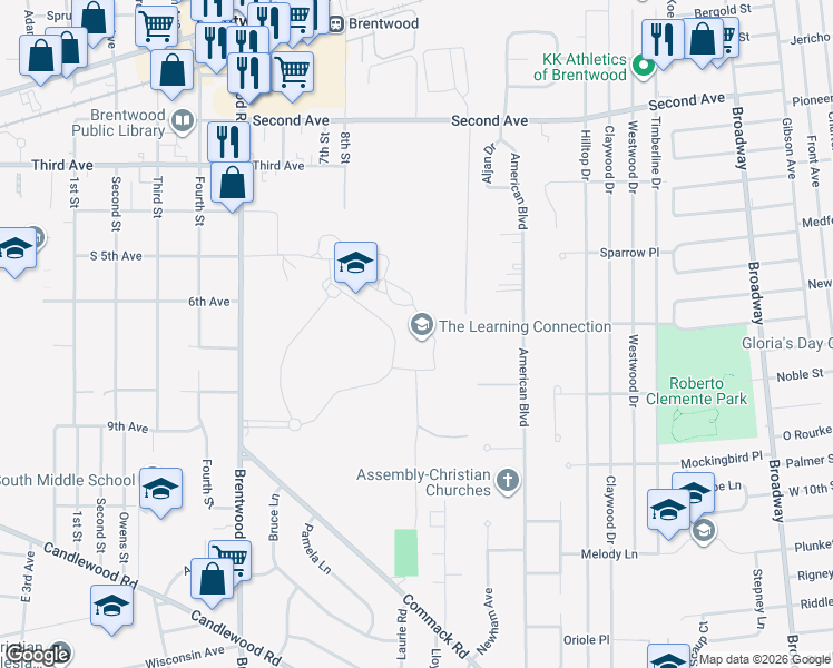 map of restaurants, bars, coffee shops, grocery stores, and more near 100 Second Avenue in Brentwood