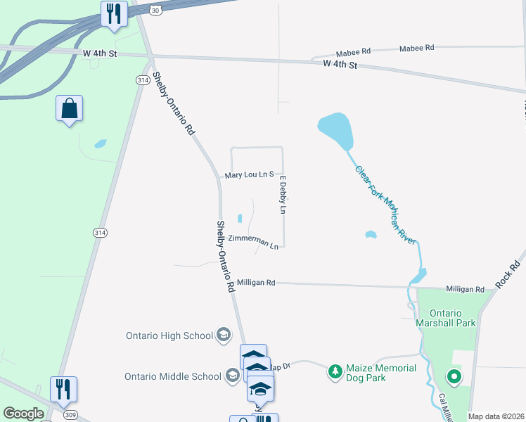map of restaurants, bars, coffee shops, grocery stores, and more near 716 Larry Court in Ontario