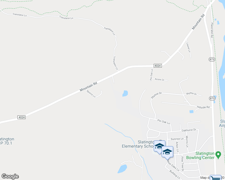 map of restaurants, bars, coffee shops, grocery stores, and more near 2554 Mountain Road in Slatington