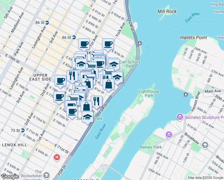 map of restaurants, bars, coffee shops, grocery stores, and more near in New York